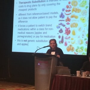 Gail Attara, President and CEO of the Gastrointestinal Society, presenting at the Best Medicines Coalition conference. November 2014.